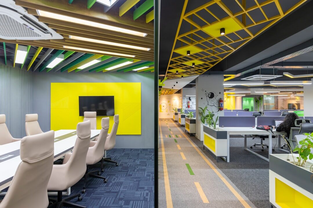 Reception area of a modern media production building